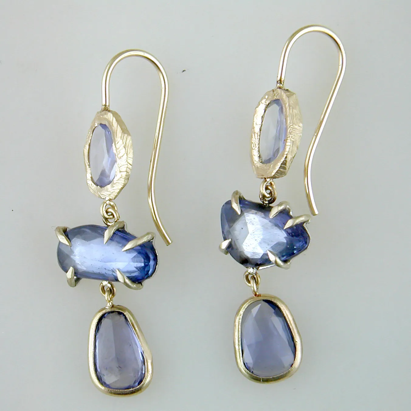 Triple Drop Freeform Sapphire Handmade Earrings