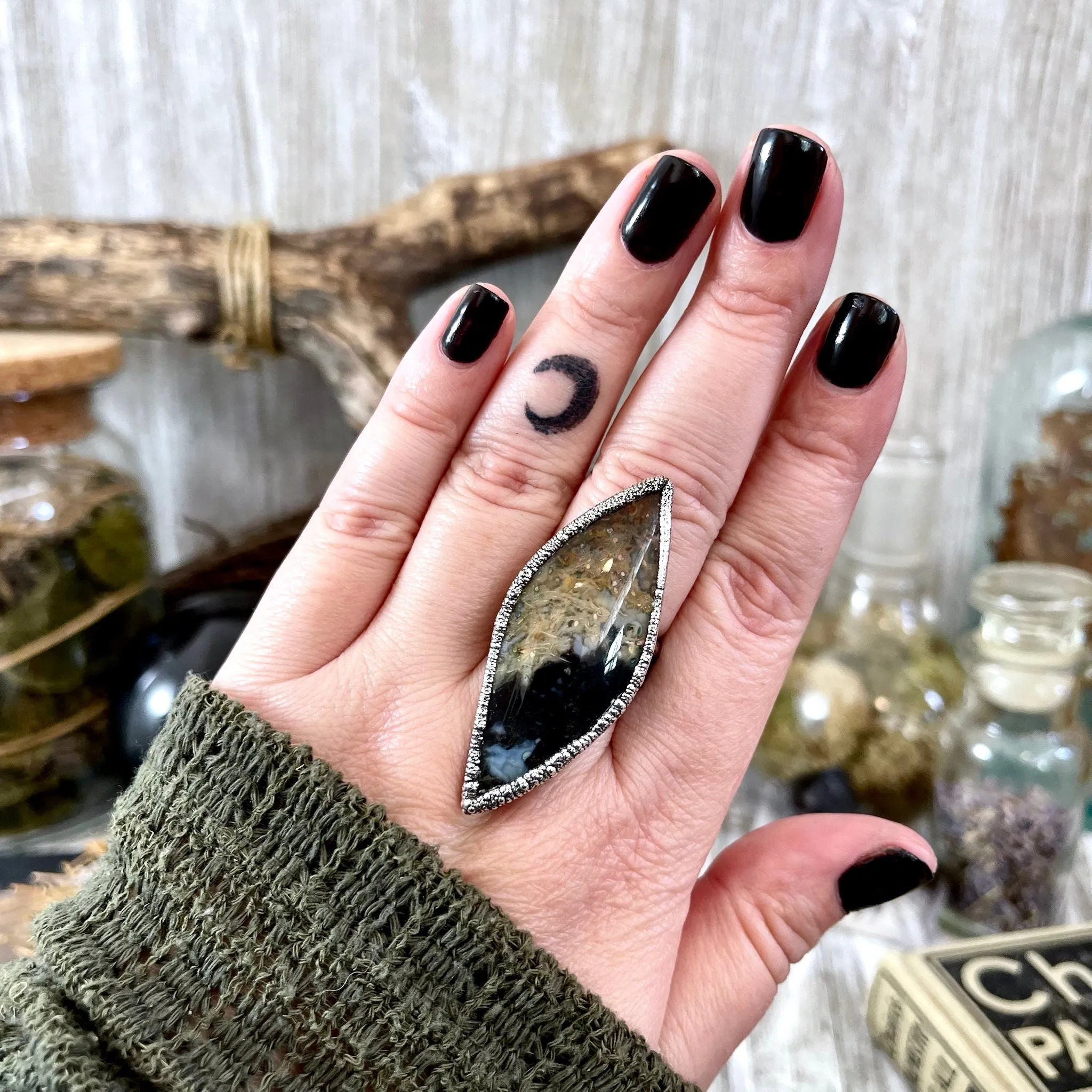 Unique Size 8.5 Large Fossilized Palm Root Statement Ring in Fine Silver / Foxlark Collection - One of a Kind