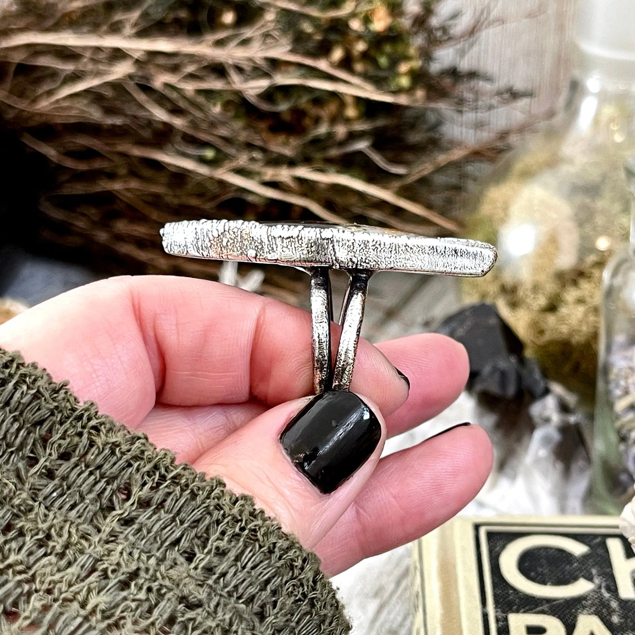 Unique Size 8.5 Large Fossilized Palm Root Statement Ring in Fine Silver / Foxlark Collection - One of a Kind