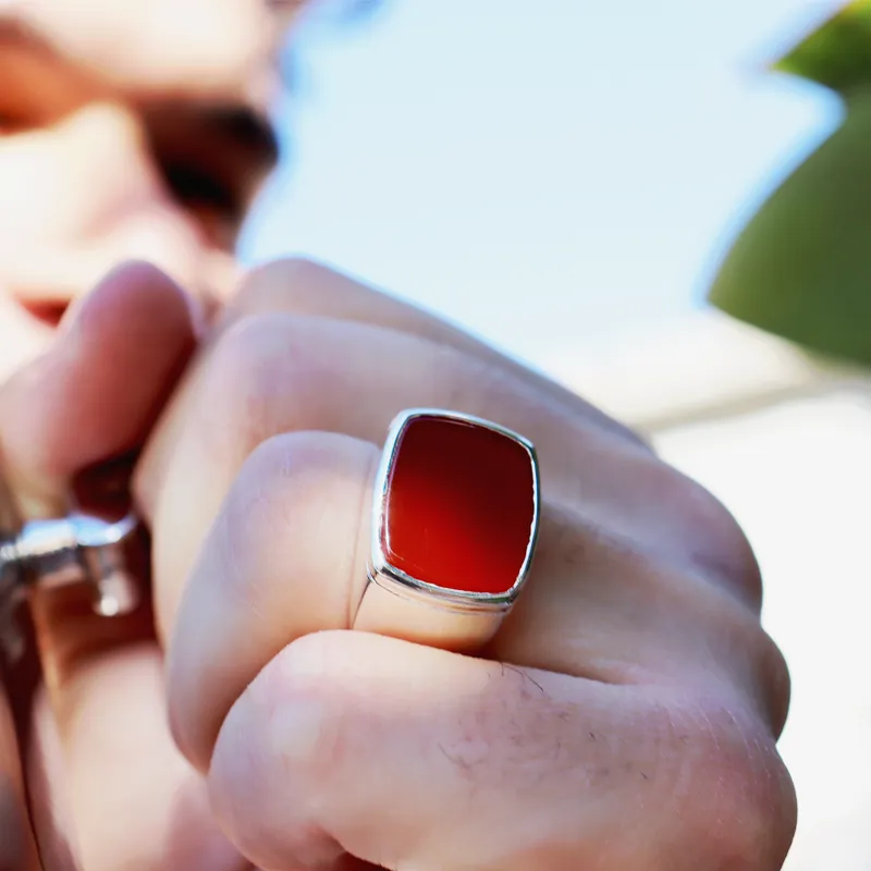 Unisex Orange Carnelian Gemstone Ring