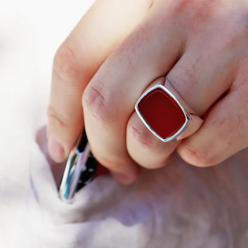 Unisex Orange Carnelian Gemstone Ring