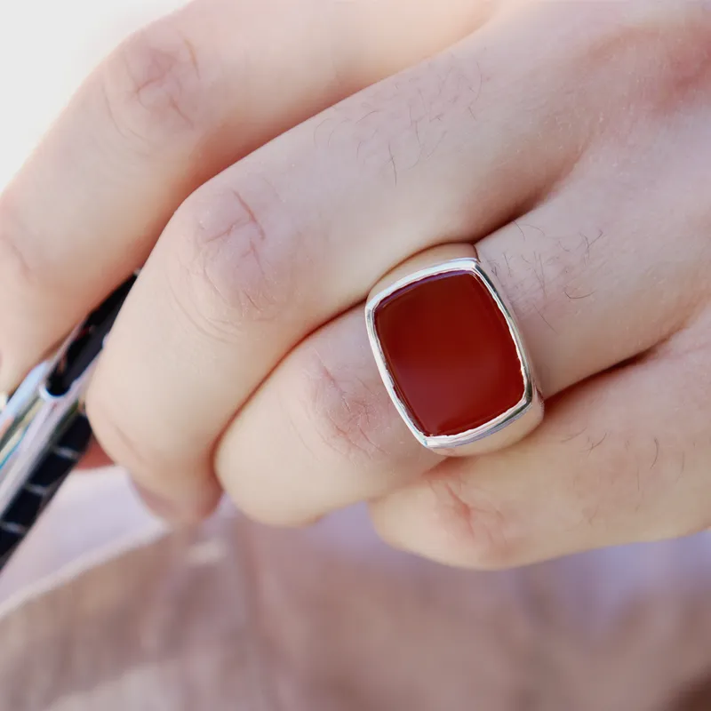 Unisex Orange Carnelian Gemstone Ring