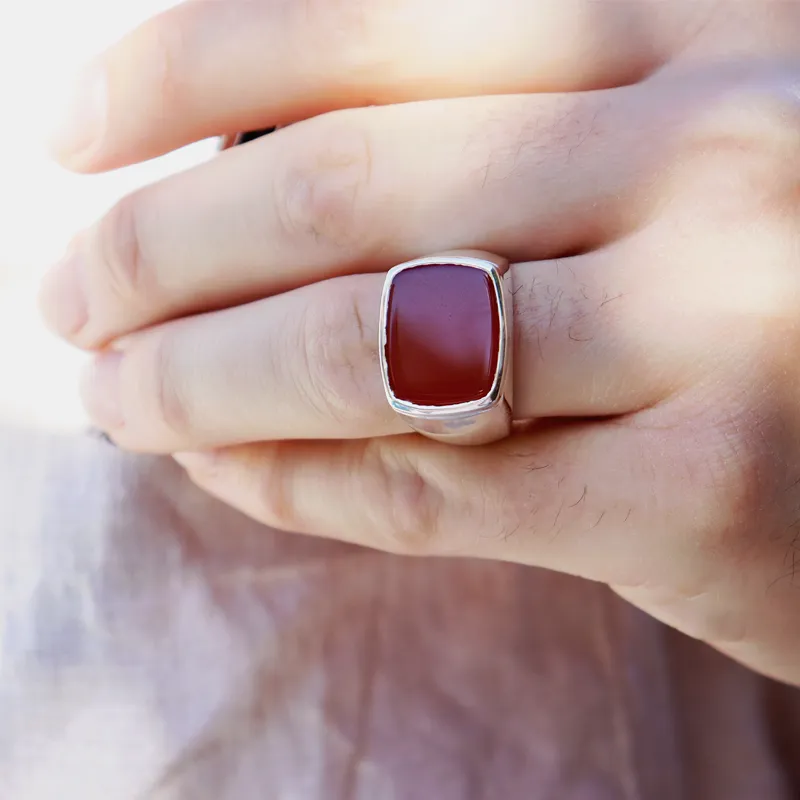 Unisex Orange Carnelian Gemstone Ring