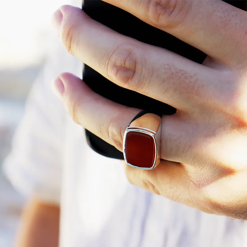 Unisex Orange Carnelian Gemstone Ring