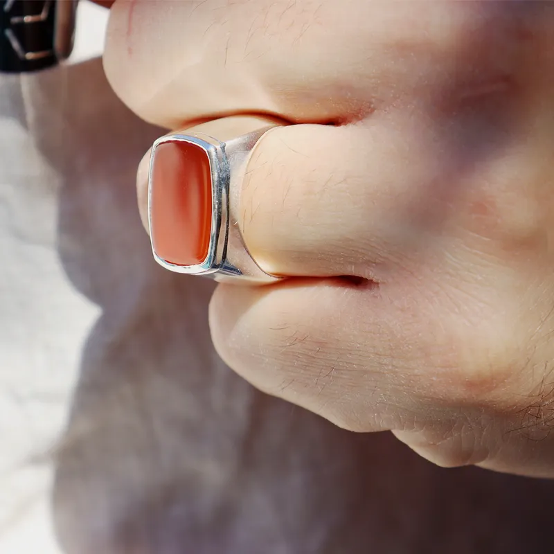 Unisex Orange Carnelian Gemstone Ring