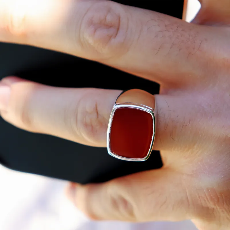 Unisex Orange Carnelian Gemstone Ring