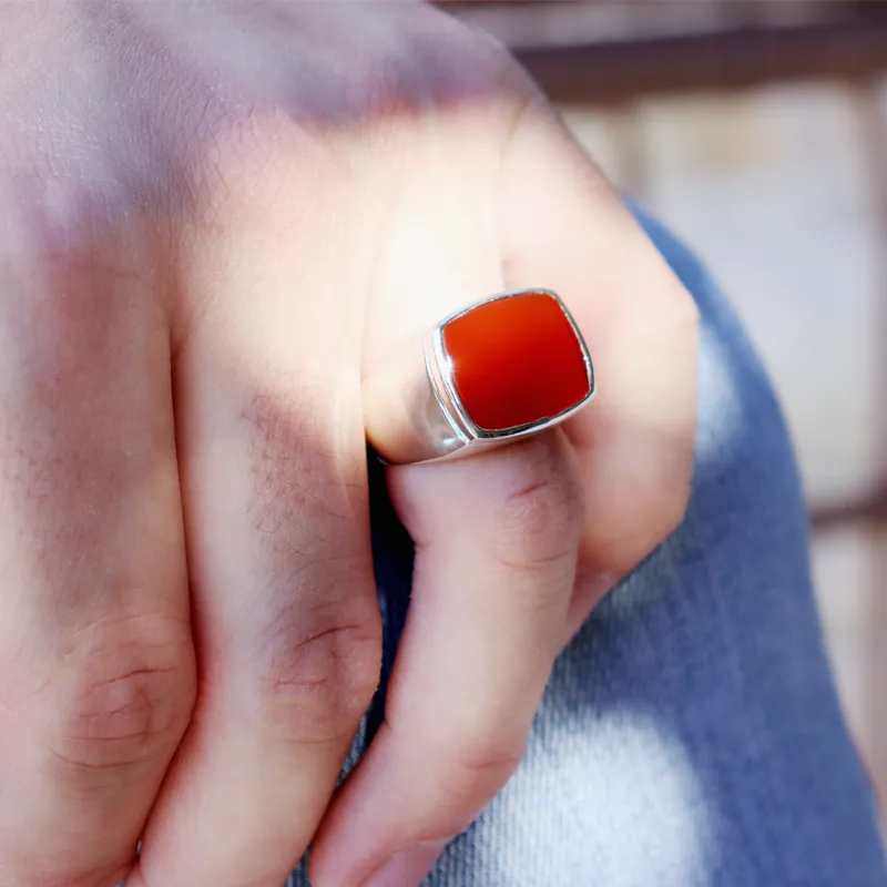 Unisex Orange Carnelian Gemstone Ring