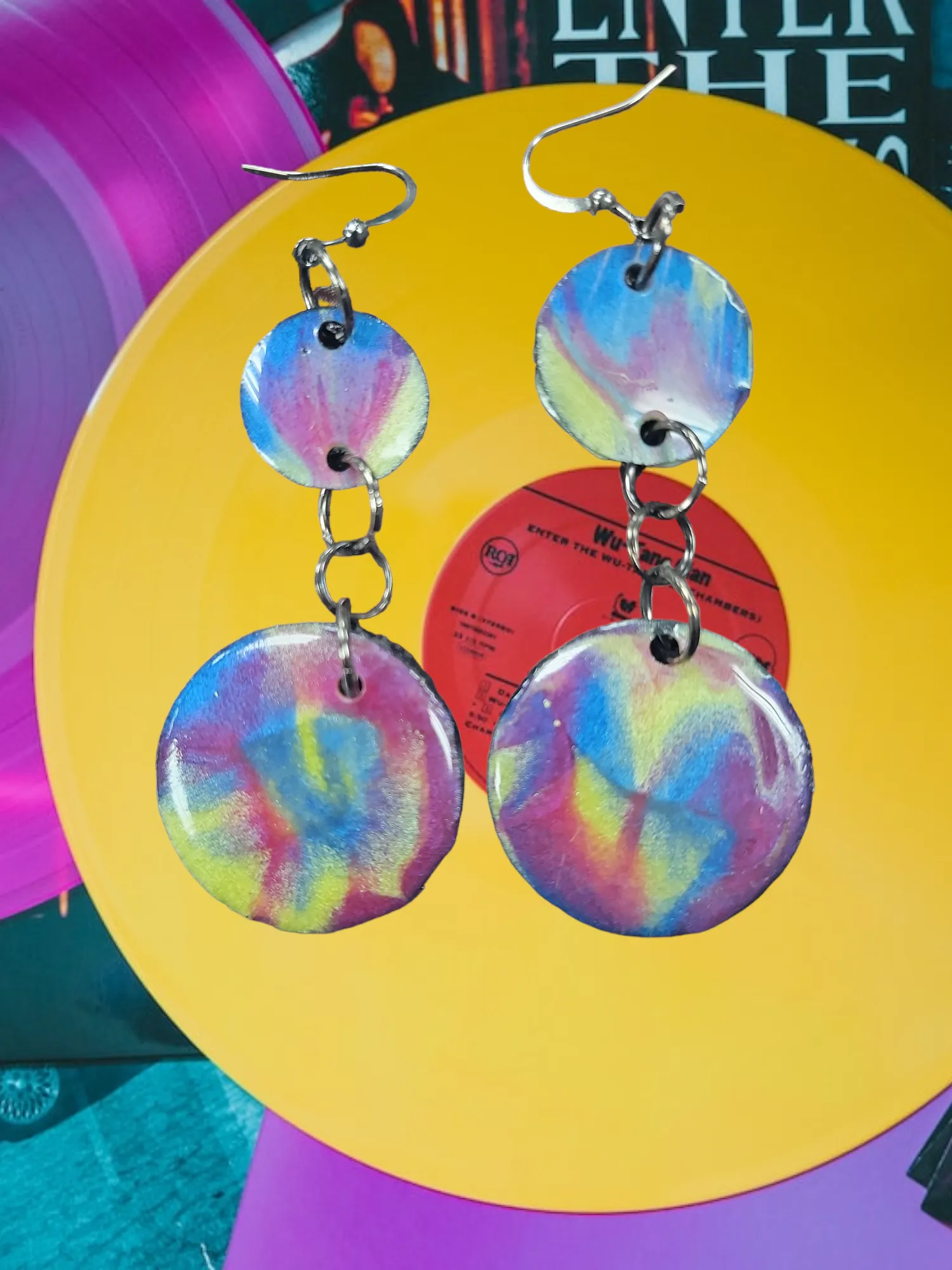 Upcycled Vinyl Record Earrings Long