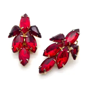 【USA輸入】ヴィンテージ ガーネットレッド  ビジューイヤリング/Vintage Garnet Red Bijou Clip On Earrings