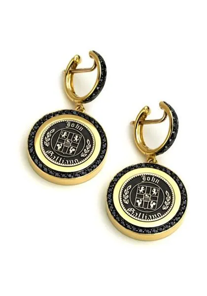 Valente 18K Yellow Gold Black Diamond Signet Disc Earrings