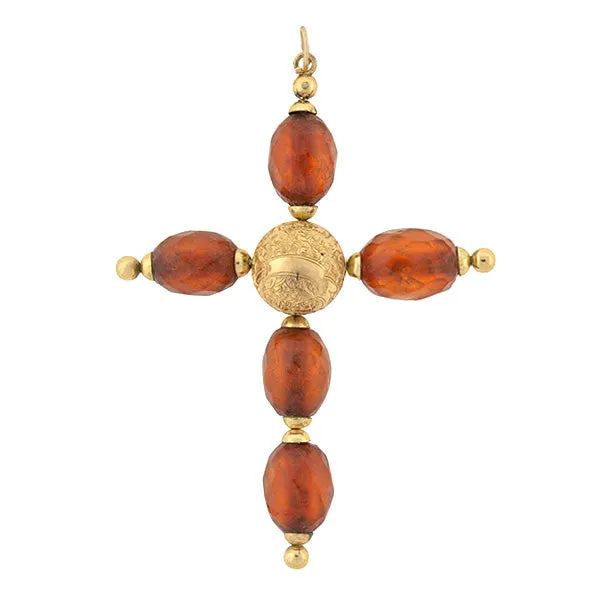 Victorian Large 14kt Baltic Amber Cross Pendant