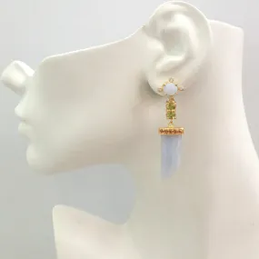 White Topaz and Blue Lace Agate Stud with Peridot, Citrine and Blue Lace Agate Twinset Earrings