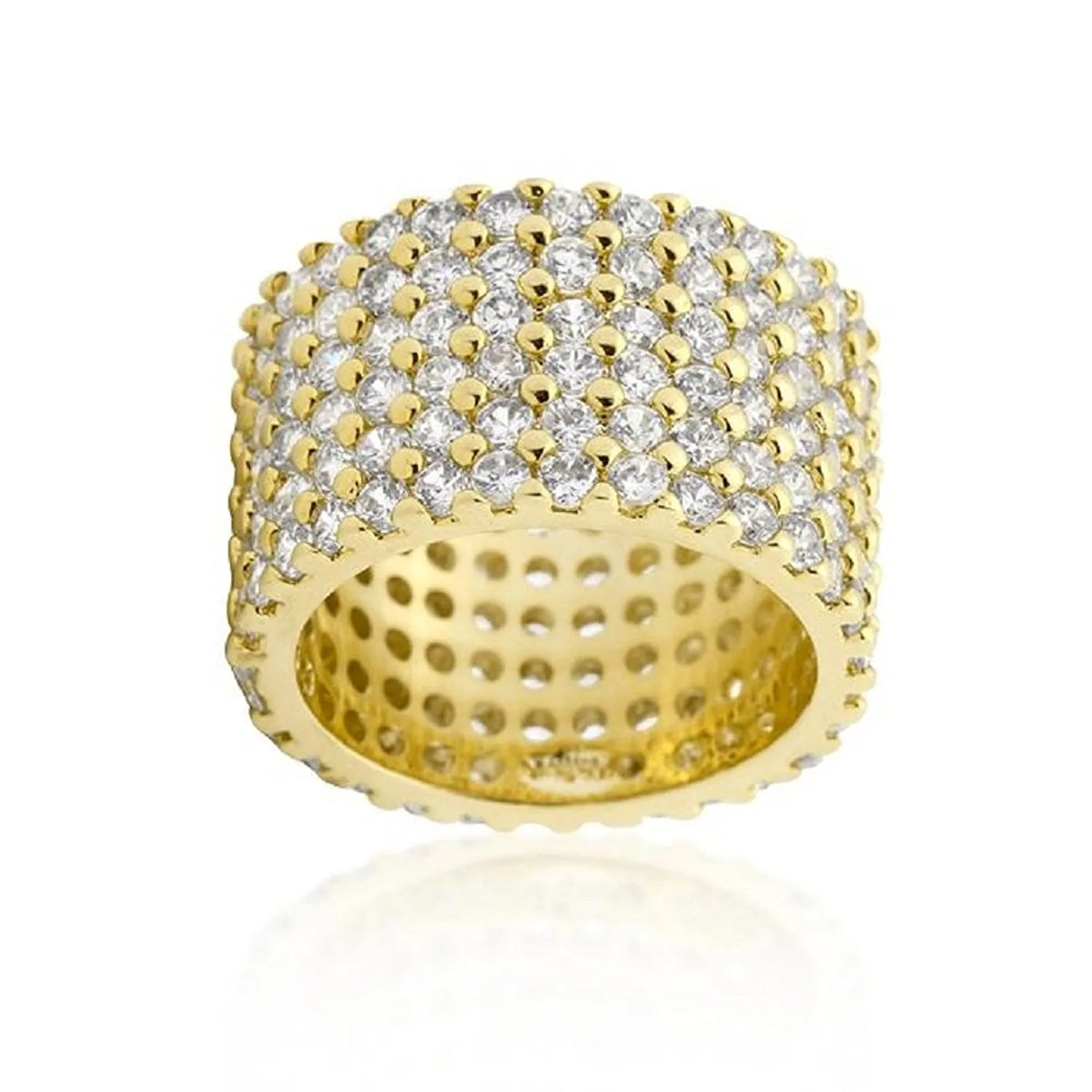 WildKlass Gold ToneFinishd Wide Pave Cubic Zirconia Ring