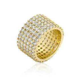 WildKlass Gold ToneFinishd Wide Pave Cubic Zirconia Ring