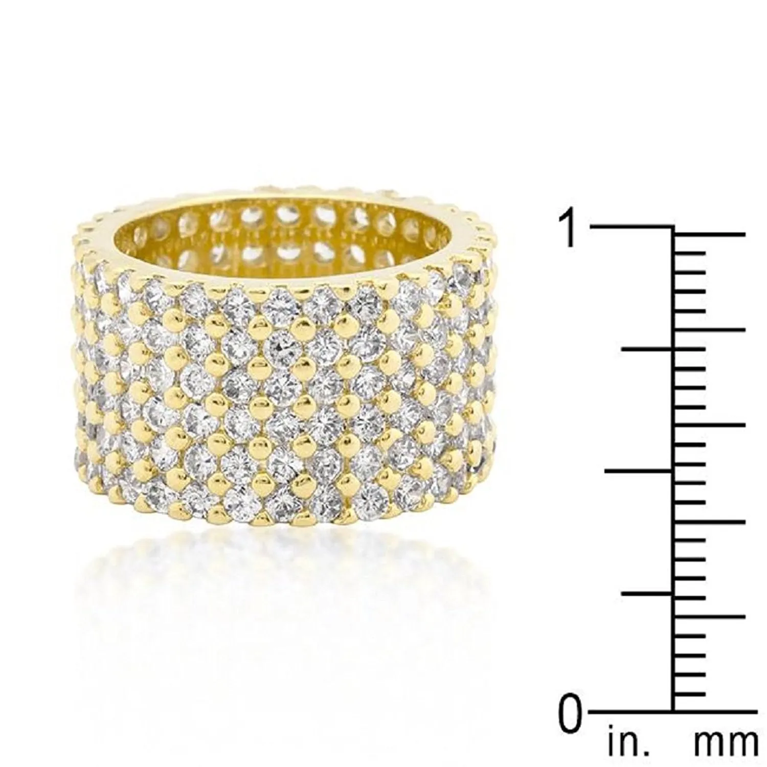 WildKlass Gold ToneFinishd Wide Pave Cubic Zirconia Ring