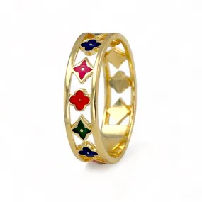 Yellow gold multi color  clover ring-226903