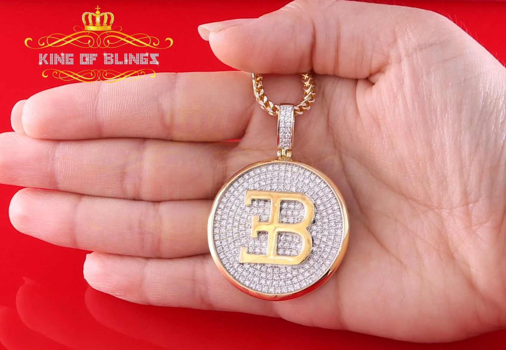 Yellow Sterling Silver Numeric B Letter Pendant with 3.04ct Cubic Zirconia Stone