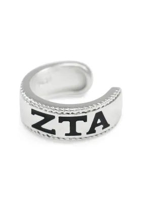 Zeta Tau Alpha Sterling Silver Ear Cuff with Black Enamel Greek letters