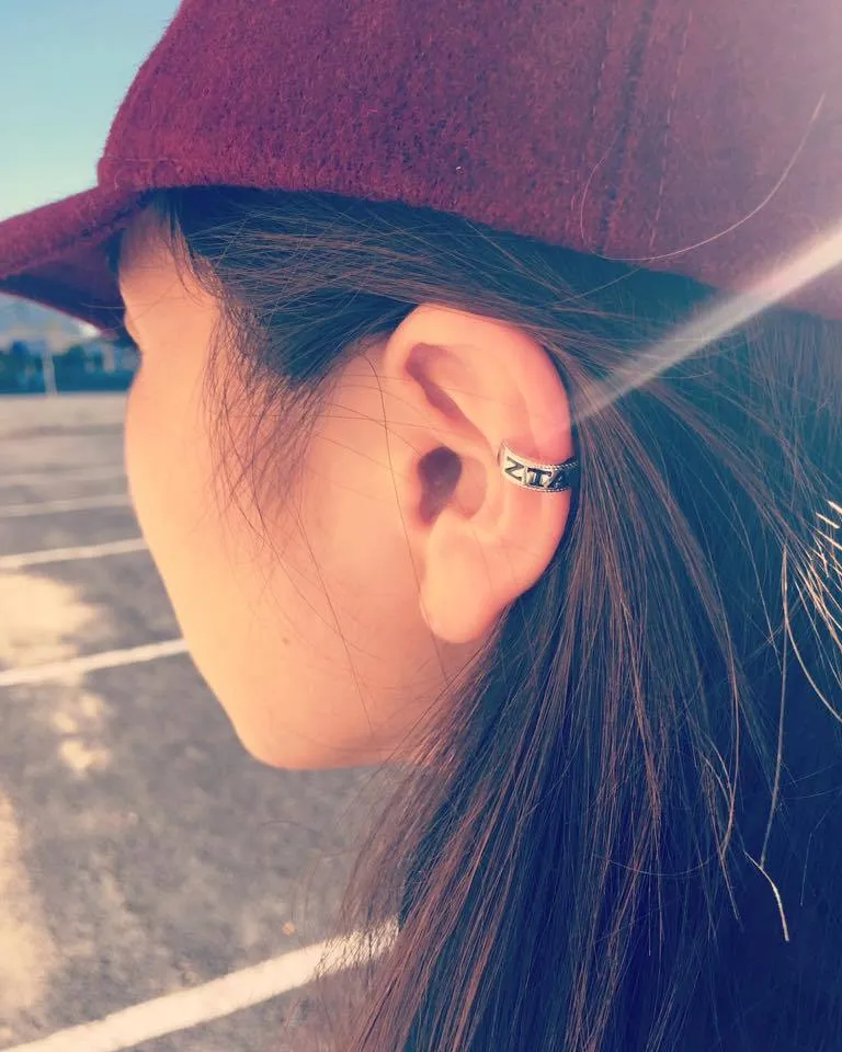 Zeta Tau Alpha Sterling Silver Ear Cuff with Black Enamel Greek letters