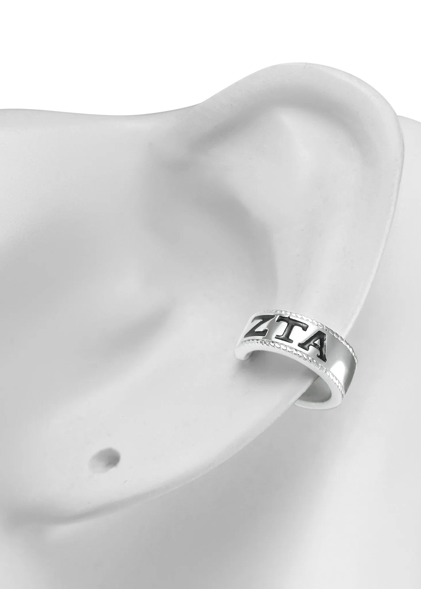 Zeta Tau Alpha Sterling Silver Ear Cuff with Black Enamel Greek letters